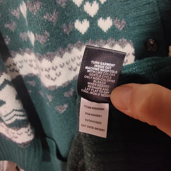 Torrid Sz 4 (US 4X) Green Nordic Print Longline Cardigan Grandpa Sweater Thick - Picture 5 of 8
